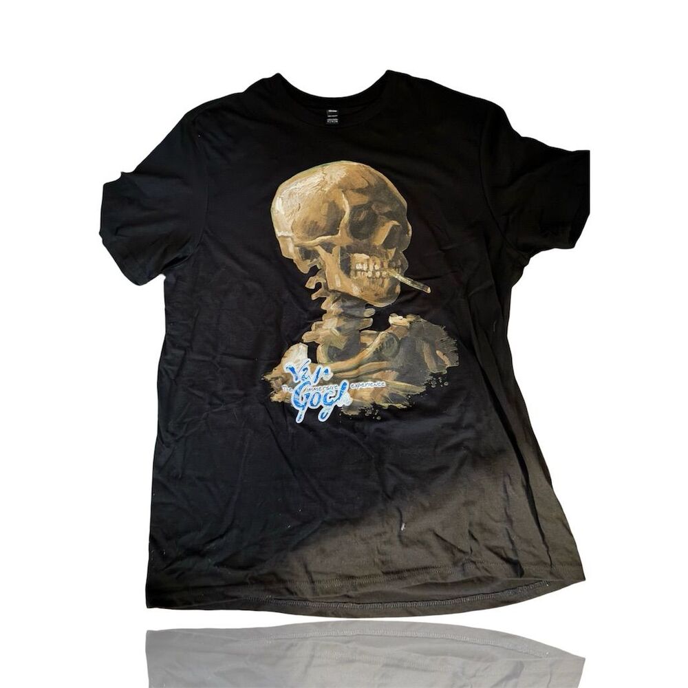 Vincent Van Gogh Skull Skeleton Cigarette T-Shirt Unisex XL Black